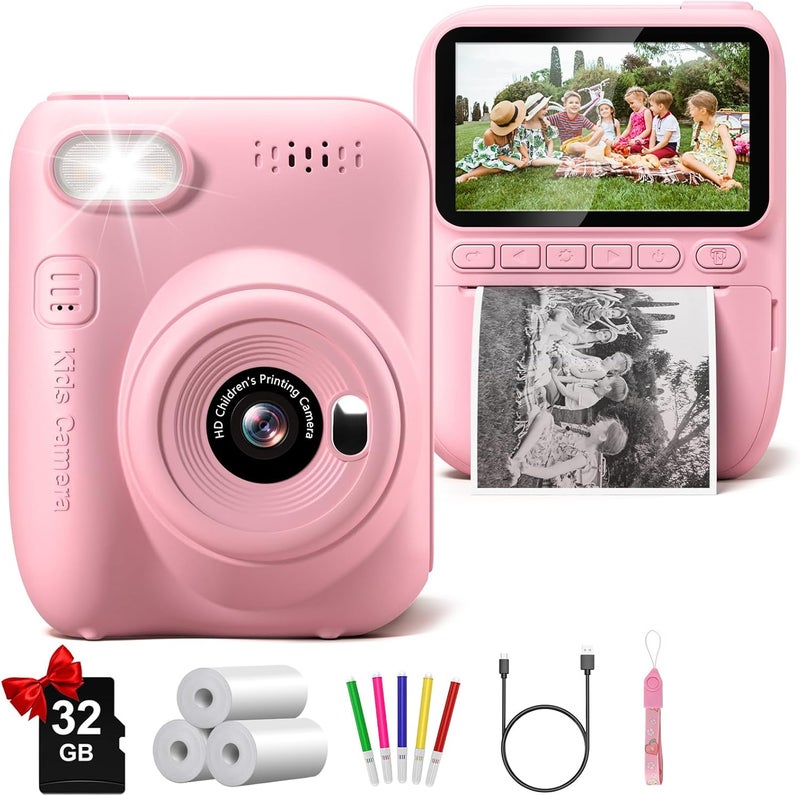 Gofunly Instant Print Camera for Kids, 3.0" HD 32MP Kids Camera 1080P with 3 Rolls of Printer Paper, Birthday Gifts Toy for 3-12 Year Old Girls Boys with 32GB SD Card-Pink - Image 1